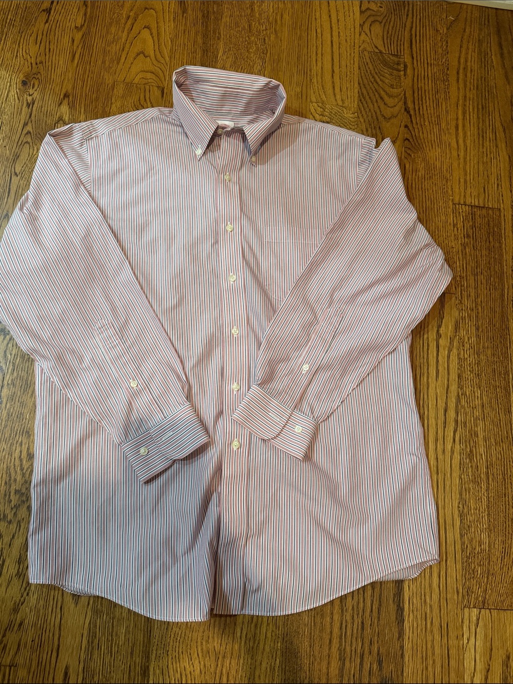 Brooks Brothers Red and White Narrow Stripe Button-Down Shirt